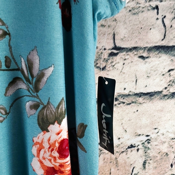 5/$30 🎀 Justify | Aqua Floral Cottagecore Boho Crew Neck Swing Tank Top - Picture 3 of 8